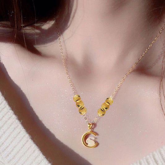 Kalung Lucky Gold Titanium Steel Moon Rabbit untuk Wanita - Kwintas Anti Pudar | Aksesoris Fashion Hadiah Elegan - 我的商店