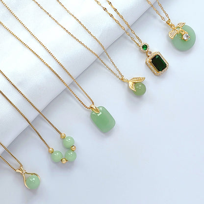 Kalung Giok Emas 18K untuk Wanita – Liontin Rantai Baja Tahan Karat, Perhiasan Elegan, Hadiah untuk Sahabat - 我的商店