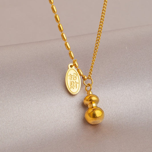 Kwintas Stainless Steel Necklace For Women Lucky Money Gourd Non Tarnish Chain Choker Accessories Jewelry - 我的商店