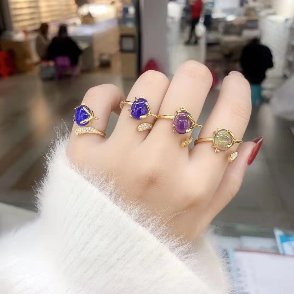 Cincin Stainless Steel Sensitif Suhu dengan Desain Rubah untuk Wanita - Aksesoris Anti Pudar | Perhiasan Hadiah Elegan - 我的商店