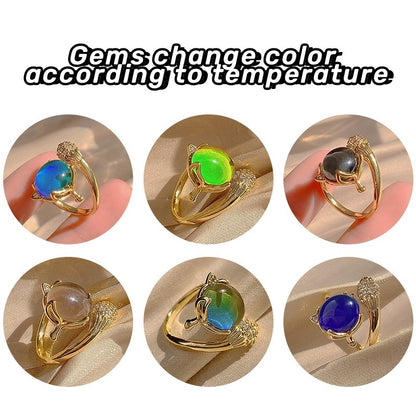 Cincin Stainless Steel Sensitif Suhu dengan Desain Rubah untuk Wanita - Aksesoris Anti Pudar | Perhiasan Hadiah Elegan - 我的商店