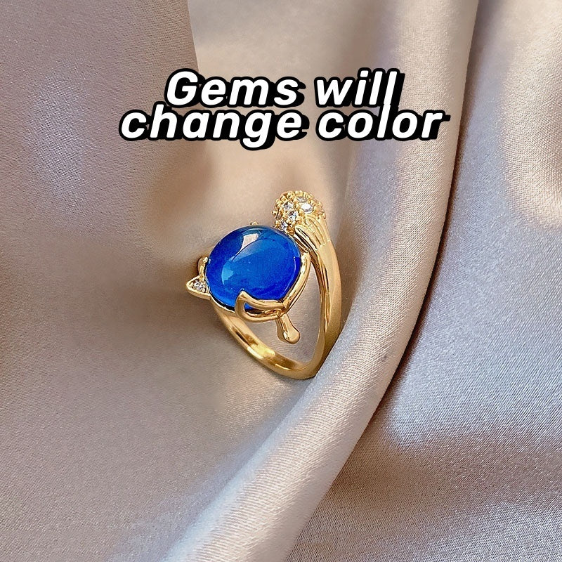 Cincin Stainless Steel Sensitif Suhu dengan Desain Rubah untuk Wanita - Aksesoris Anti Pudar | Perhiasan Hadiah Elegan - 我的商店