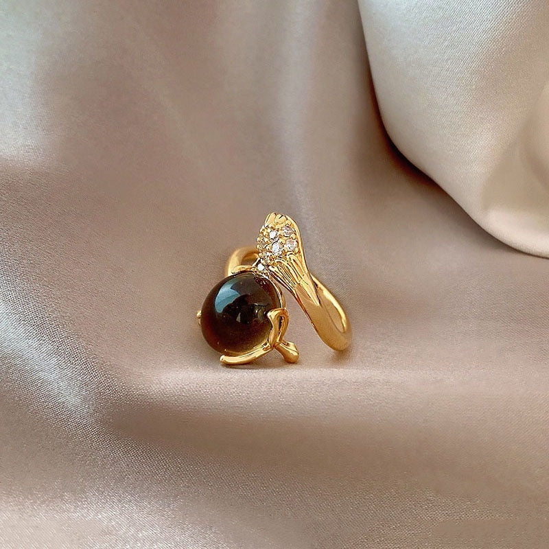 Cincin Stainless Steel Sensitif Suhu dengan Desain Rubah untuk Wanita - Aksesoris Anti Pudar | Perhiasan Hadiah Elegan - 我的商店