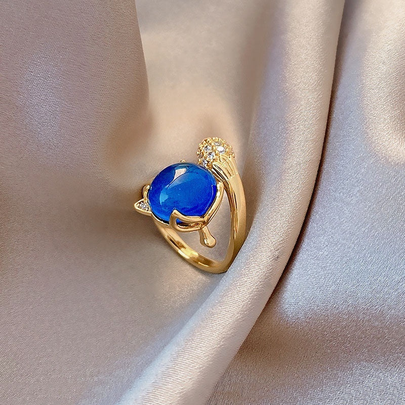 Cincin Stainless Steel Sensitif Suhu dengan Desain Rubah untuk Wanita - Aksesoris Anti Pudar | Perhiasan Hadiah Elegan - 我的商店