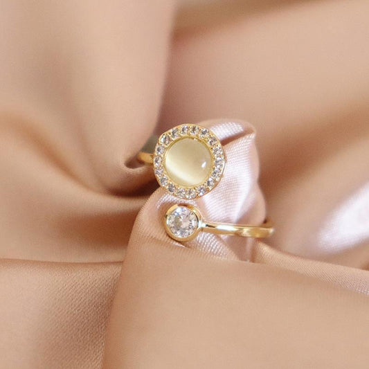 Cincin Cat Eye Adjustable Emas untuk Wanita - Singsing Stainless Steel | Perhiasan Hadiah Elegan - 我的商店