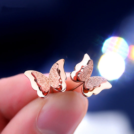 Anting Kupu-Kupu Emas 18K - Titanium Steel Anti Karat, Aksesoris Elegan Wanita - 我的商店