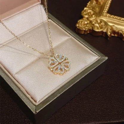 Kalung Korea Clover Hati 18k Wanita - Perhiasan Stainless Steel Berlian, 2 Cara Pakai Elegan, Grosir Harga Terbaik - 我的商店