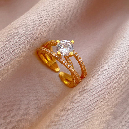 Cincin Berlian Adjustable untuk Wanita - Singsing Emas dengan Kotak Perhiasan | Aksesoris Elegan - 我的商店