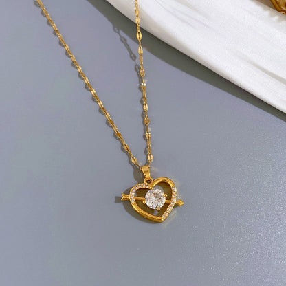 Kalung Couple Berlian Bentuk Hati - Stainless Steel Lapis Emas 18K, Hadiah Romantis untuk Pasangan - 我的商店
