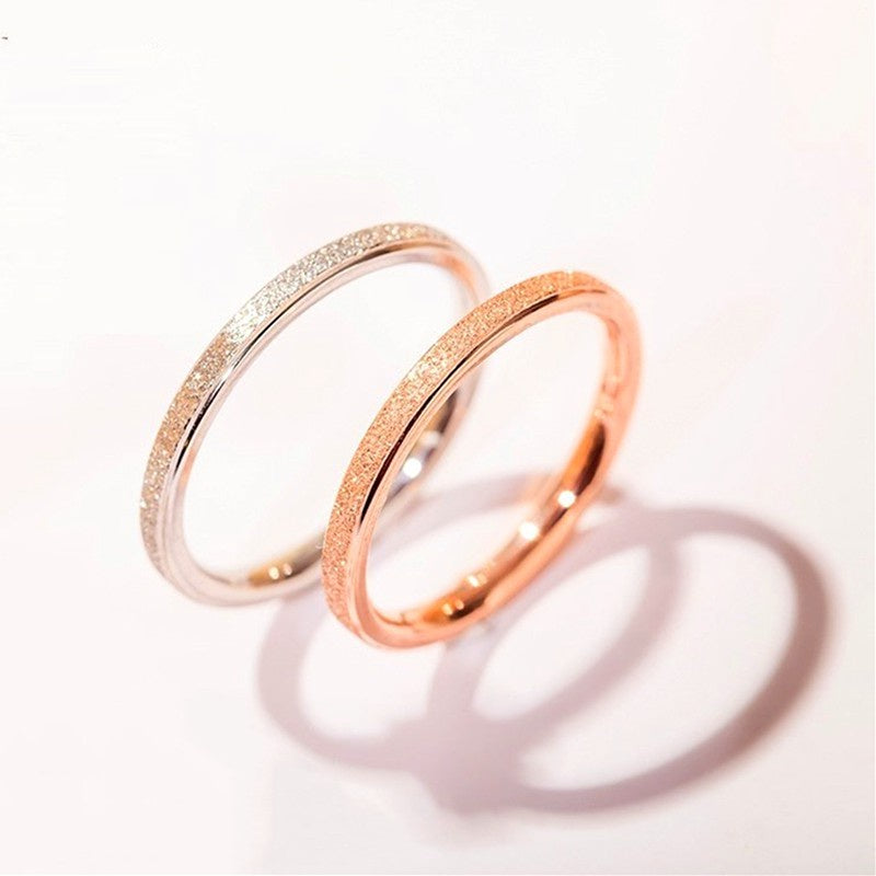Cincin Wanita Classic Matte Frosted Sederhana - 18k Rose Gold & Stainless Steel | Perhiasan Pasangan Fashion Elegan - 我的商店