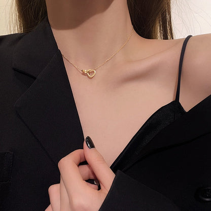 Kalung Liontin Hati Ganda Berlapis Emas 18K – Perhiasan Rantai Klavikula Gaya Korea Simpe - 我的商店