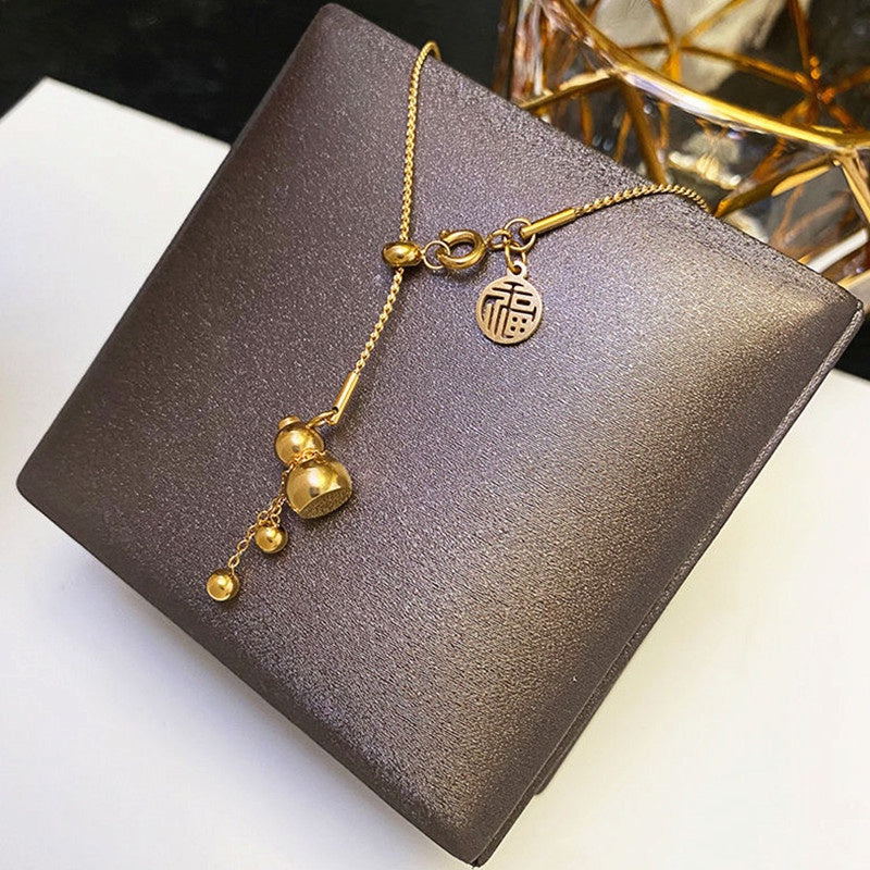 Kalung Choker Wanita Liontin Gourdos FU Keberuntungan - Stainless Steel Lapis Emas, Tidak Kusam, Elegan & Cocok untuk Hadiah! - 我的商店