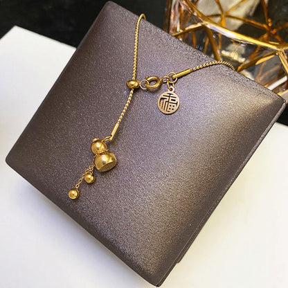 Kalung Choker Wanita Liontin Gourdos FU Keberuntungan - Stainless Steel Lapis Emas, Tidak Kusam, Elegan & Cocok untuk Hadiah! - 我的商店
