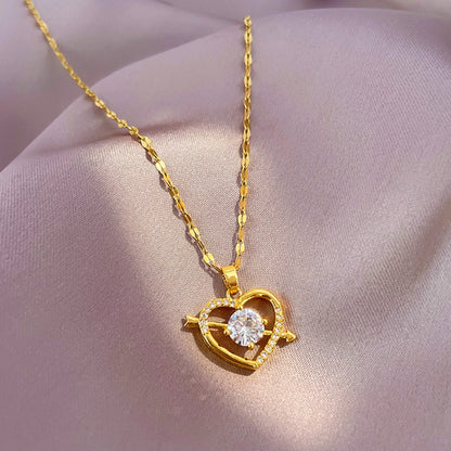 Kalung Couple Berlian Bentuk Hati - Stainless Steel Lapis Emas 18K, Hadiah Romantis untuk Pasangan - 我的商店