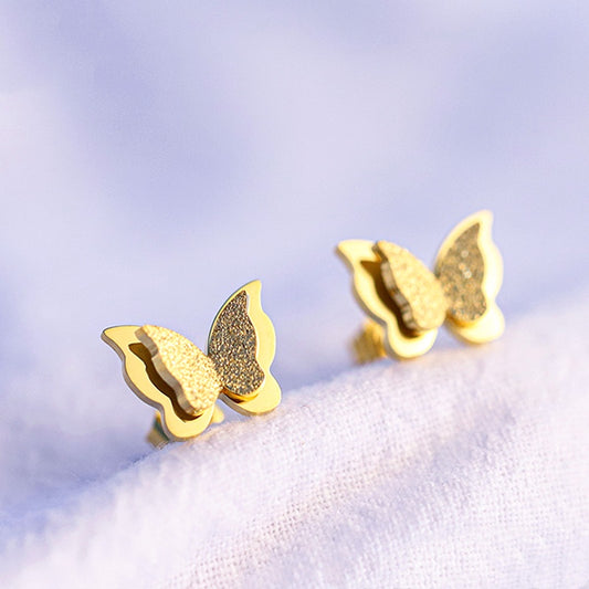 Anting Kupu-Kupu Emas Rose 18K - Titanium Steel Anti Karat & Hypoallergenic | Perhiasan Eksklusif Wanita - 我的商店