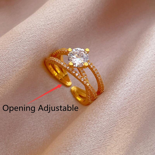 Cincin Salib Adjustable untuk Wanita - Singsing Berlian Emas | Perhiasan Hadiah Elegan - 我的商店