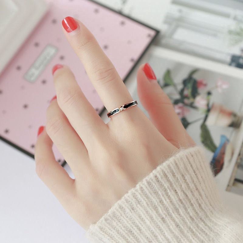 Cincin Pasangan Classic 1 Carat Single Diamond - 18K Rose Gold & Stainless Steel Anti Karat | Perhiasan Titanium Elegan - 我的商店