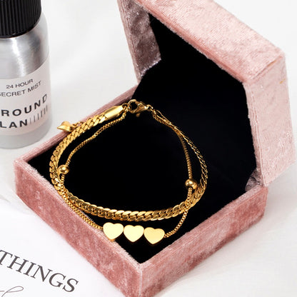 Gelang Hati Wanita - Stainless Steel Emas Anti Kusam, Aksesoris Perhiasan Elegan - 我的商店