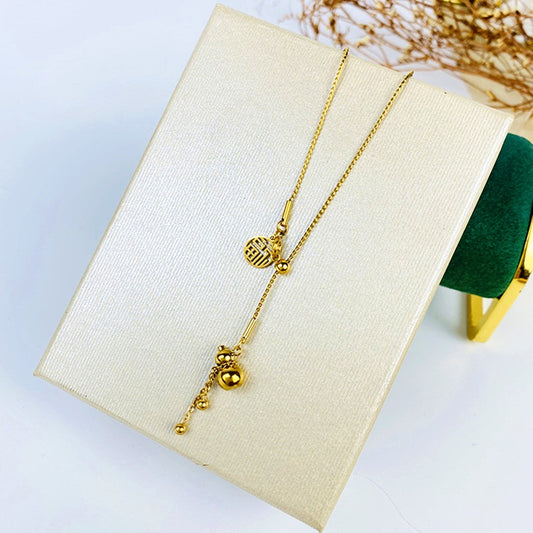 Kalung Choker Wanita Liontin Gourdos FU Keberuntungan - Stainless Steel Lapis Emas, Tidak Kusam, Elegan & Cocok untuk Hadiah! - 我的商店