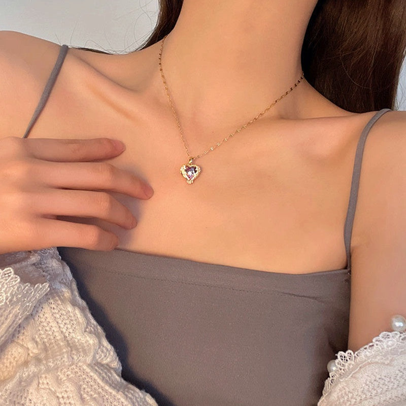 Kalung Wanita Liontin Heart of the Ocean - Stainless Steel Lapis Emas 18K, Tidak Kusam, Elegan & Trendi! - 我的商店