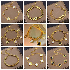Gelang Clover Stainless Steel untuk Wanita – Anti Pudar, Warna Emas, Desain Elegan