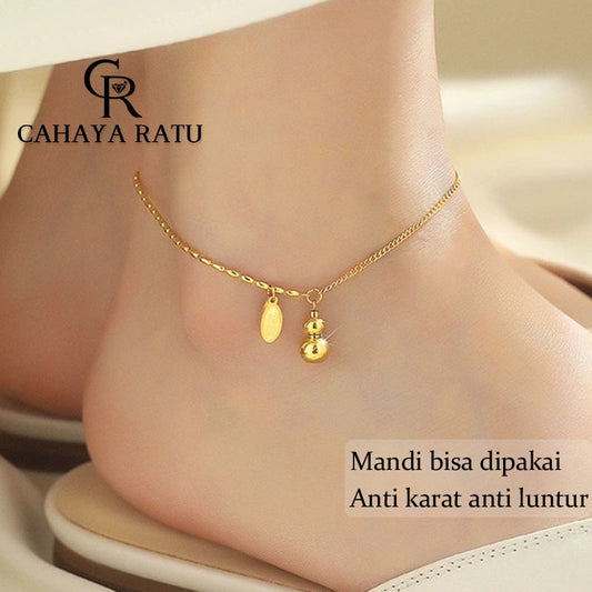 Grosir Gelang Kaki Titanium Labu Keberuntungan Emas 18K Anti Karat Aesthetic Korean Style Aksesoris Wanita Anklet