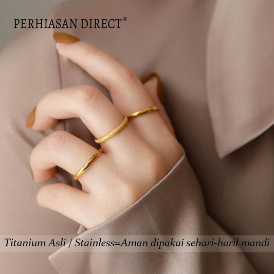 Grosir Cincin Titanium Anti Karat 3 in 1 Emas 18K Mewah Aesthetic Korean Style Aksesoris Wanita Ring