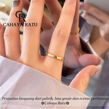 Cincin Titanium Wanita Anti Karat Asli Solitaire Berlian Emas 18K Mewah Aesthetic Korea Aksesoris Ring