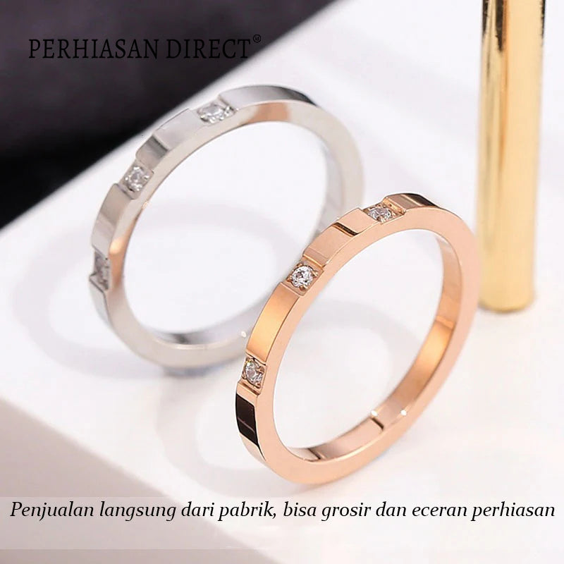 Cincin Titanium Wanita Berlian Emas 18K Korean Style Aesthetic Anti Karat Aksesoris Ring