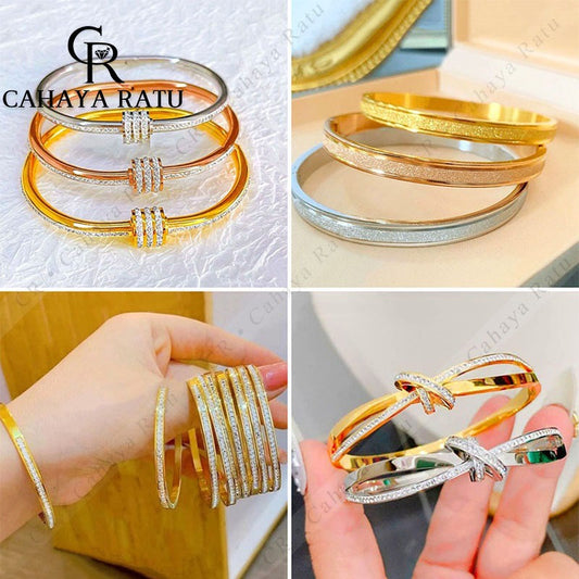 Grosir Gelang Bangle Titanium Wanita Anti Karat Emas 18K Berlian Mewah Aesthetic Korean Style Baru 2024 Aksesoris