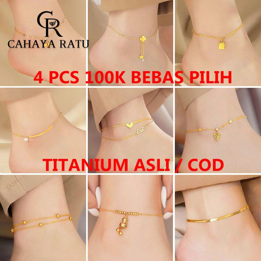 Grosir Gelang Kaki Titanium Asli Anti Karat Wanita Rumbai Lonceng Emas 18K Aesthetic Korean Style Baru 2024 Aksesoris Anklet