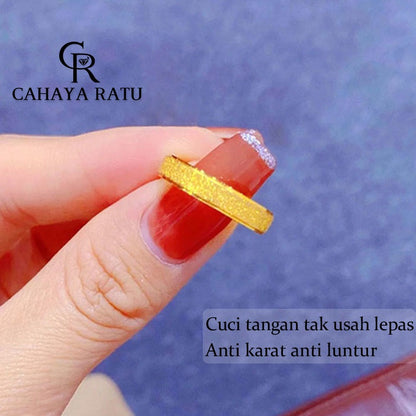 Cincin Titanium Anti Karat Pasir Emas 18K Mewah Klasik Fashion Aksesoris Wanita Perhiasan Ring