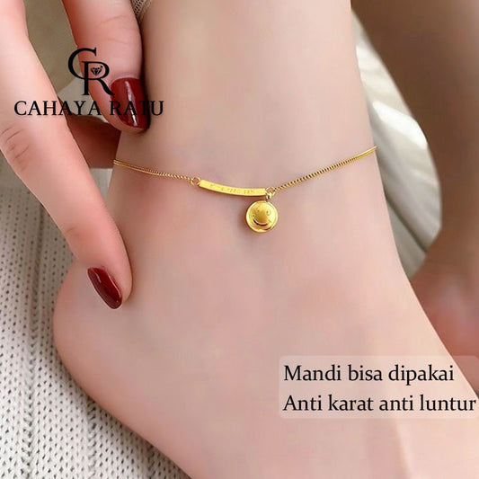 Grosir Gelang Kaki Titanium Wanita Anti Karat Manik Manik Smile Emas 18K Cantik Korea Terbaru 2024 Aksesoris Anklet