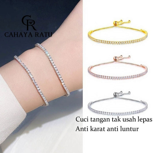 Grosir Gelang Serut Titanium Wanita Anti Karat Permata Rantai Berlian Emas 18K Aesthetic Korean Style Aksesoris Bracelet