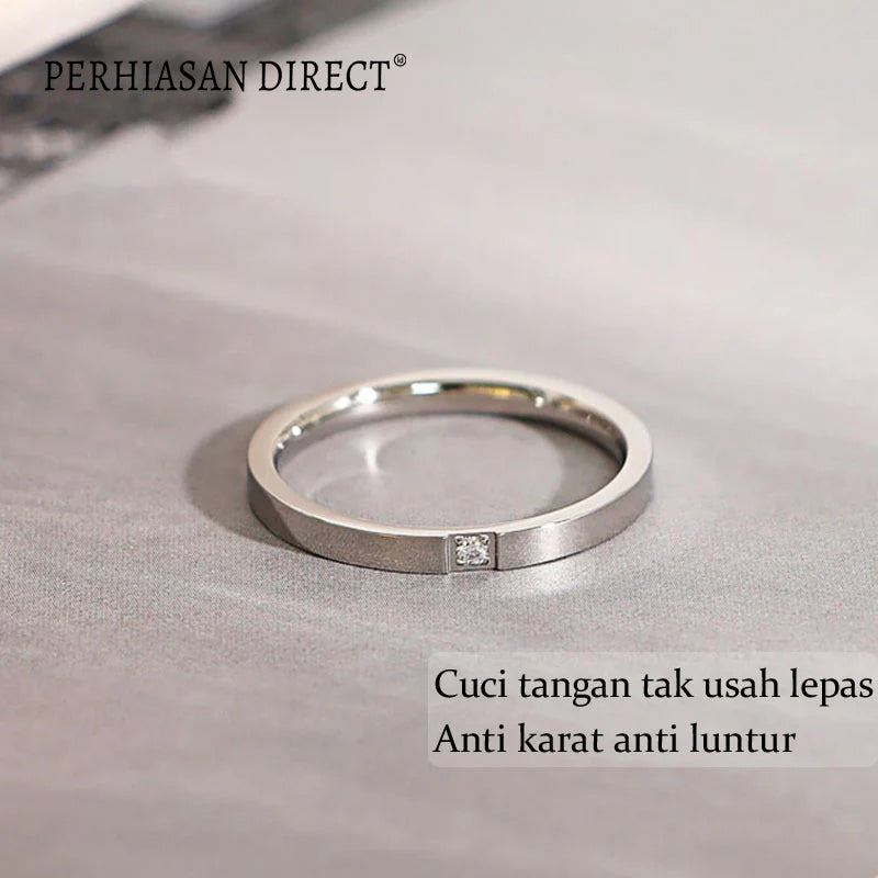 Cincin Titanium Wanita Mata Satu Berlian Emas 18K Anti Karat Aesthetic Korea Aksesoris Ring