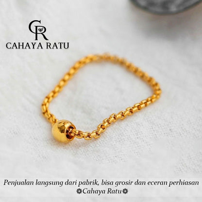 Cincin Titanium Wanita Anti Karat Asli Rantai Manik Manik Emas 18K Fashion Aksesoris Ring