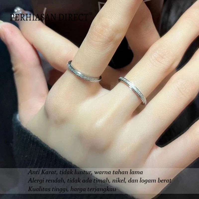 Cincin Titanium Wanita Pasir Emas 18K Anti Karat Elegan Aesthetic Korean Style Aksesoris Ring