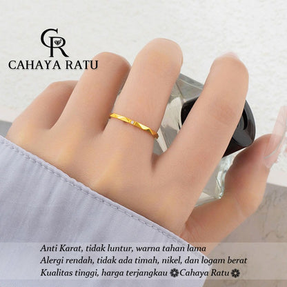 Cincin Titanium Wanita Riak Air Berlian Emas 18K Aesthetic Korea Anti Karat Aksesoris Ring