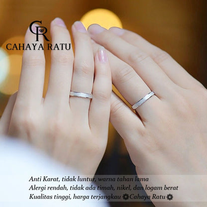 Cincin Titanium Anti Karat Pasir Emas 18K Mewah Klasik Fashion Aksesoris Wanita Perhiasan Ring