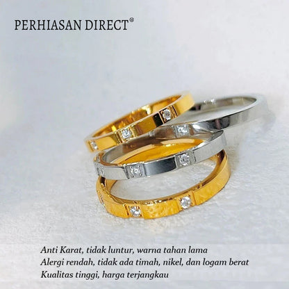 Cincin Titanium Wanita Berlian Emas 18K Korean Style Aesthetic Anti Karat Aksesoris Ring