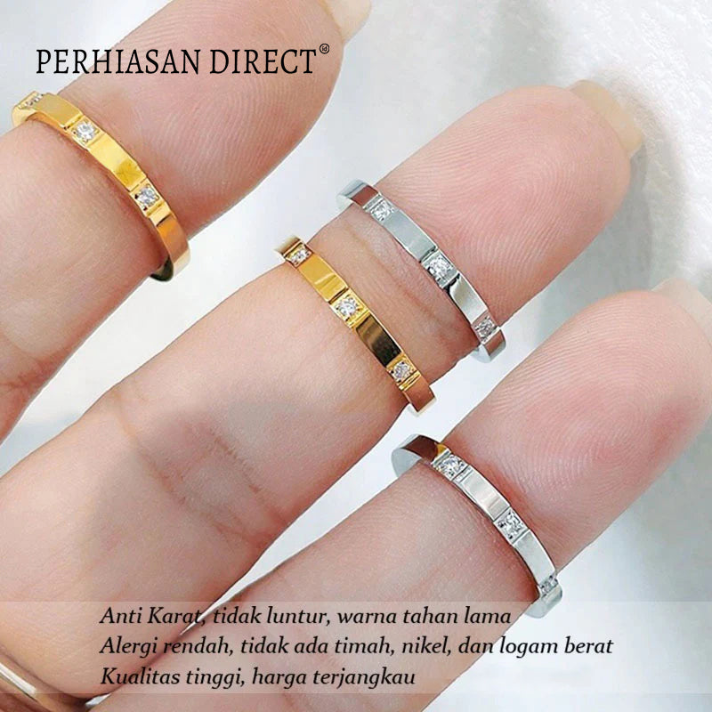 Cincin Titanium Wanita Berlian Emas 18K Korean Style Aesthetic Anti Karat Aksesoris Ring