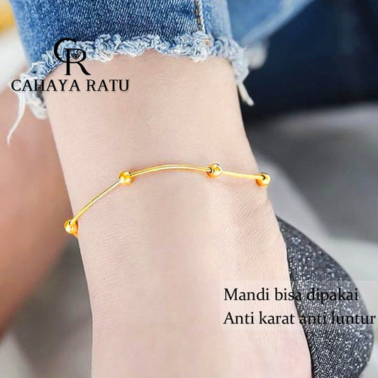 Grosir Gelang Kaki Titanium Manik Manik Keberuntungan Emas 18K Korean Style Aesthetic Anti Karat Aksesoris Wanita Anklet