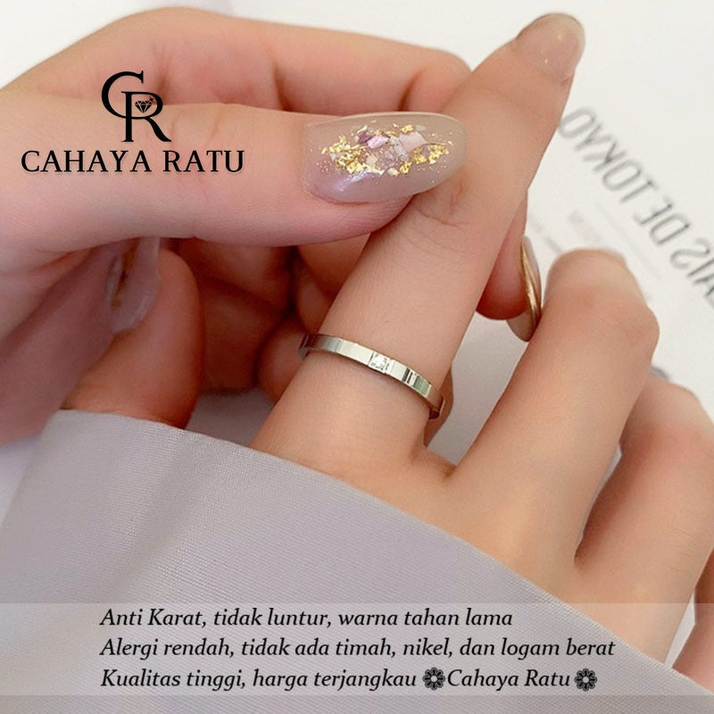 Cincin Titanium Wanita Anti Karat Asli Solitaire Berlian Emas 18K Mewah Aesthetic Korea Aksesoris Ring