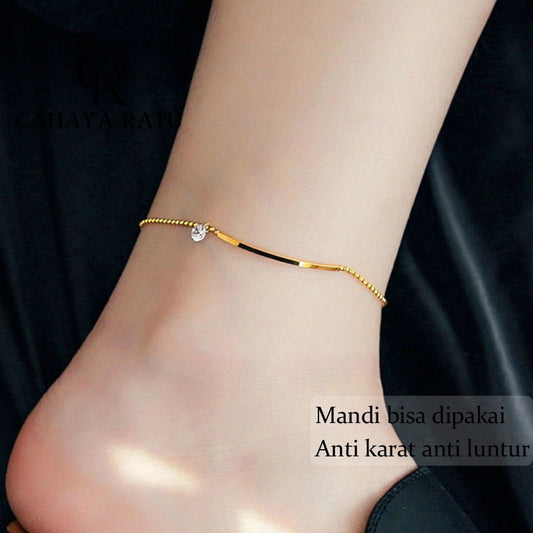 Grosir Gelang Kaki Titanium Anti Karat Berlian Emas 18K Smile Aesthetic Korea Terbaru 2024 Aksesoris Wanita Anklet