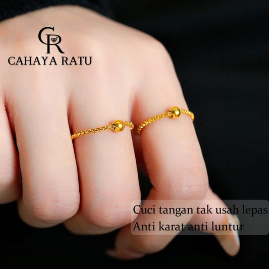 Cincin Titanium Wanita Anti Karat Asli Rantai Manik Manik Emas 18K Fashion Aksesoris Ring