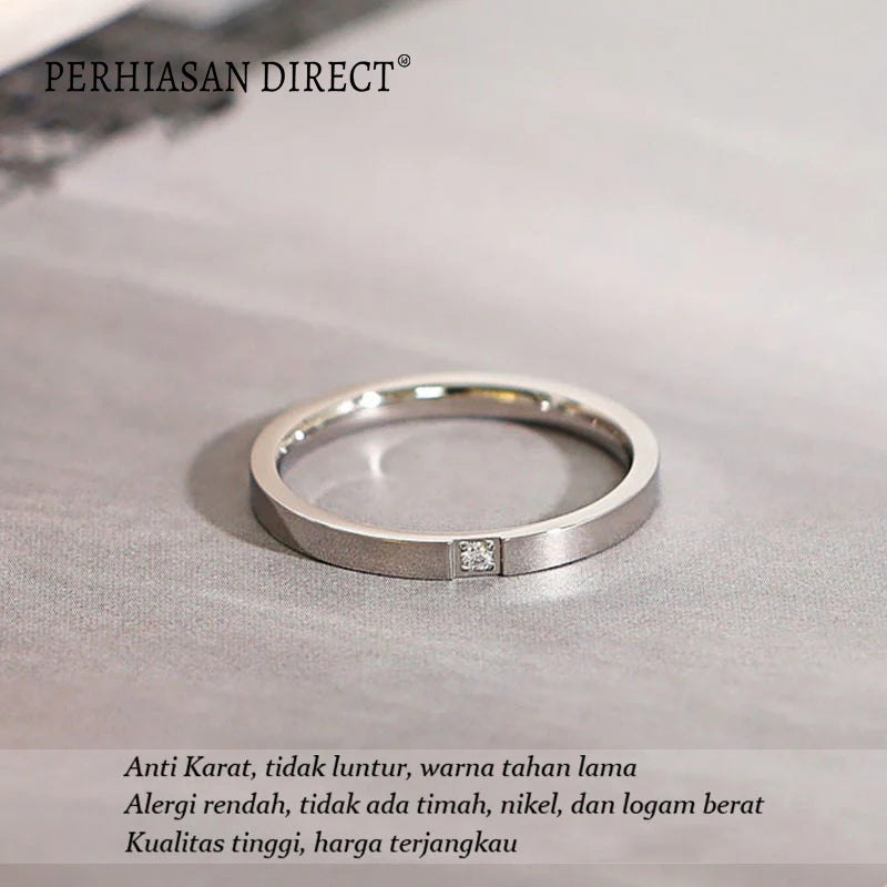 Cincin Titanium Wanita Mata Satu Berlian Emas 18K Anti Karat Aesthetic Korea Aksesoris Ring