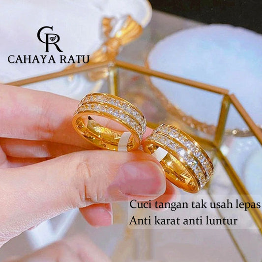 Cincin Titanium Wanita Permata Berlian Emas 18K Anti Karat Aesthetic Korean Style Aksesoris Ring