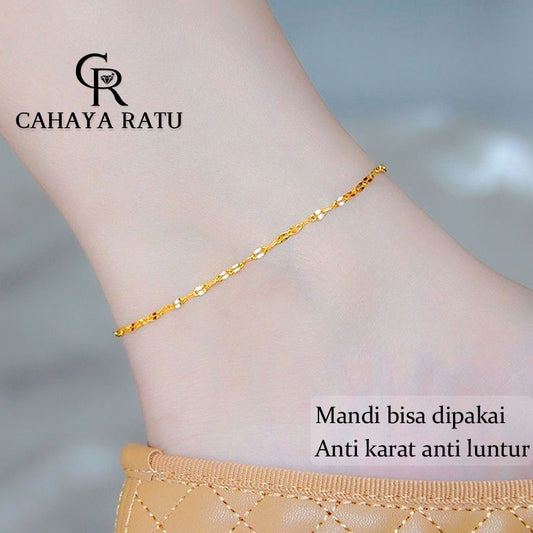 Grosir Gelang Kaki Titanium Wanita Anti Karat Rantai Riak Air Emas 18K Aesthetic Korean Style Aksesoris Anklet