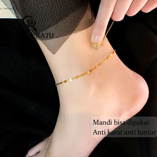 Grosir Gelang Kaki Titanium Anti Karat Rantai Bibir Emas 18K Cantik Simple Korea Aksesoris Wanita Anklet