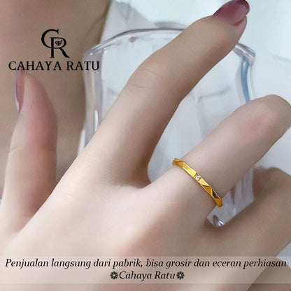 Cincin Titanium Wanita Riak Air Berlian Emas 18K Aesthetic Korea Anti Karat Aksesoris Ring